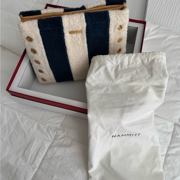 Hammit Duke Bag in Cabana Stripe Blue White Tan Leather Terry Cloth - Picture 8 of 11